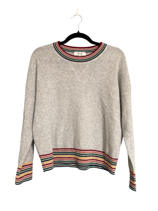 Madewell Sweaters - Madewell 100% Cashmere Sweater Striped Trim Gray Cozy Size S Quiet Luxury